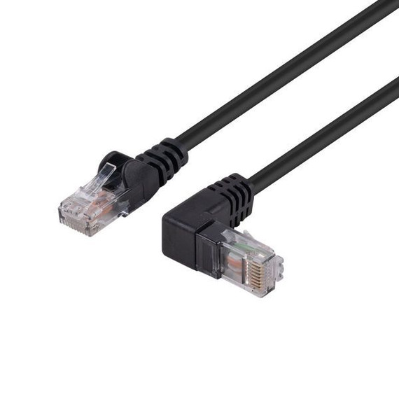 DYNAMIX 1m Cat6 Black UTP Right Angled Patch Lead 250MHz (T568A Specification) 24AWG Strain Relief Snagless PVC Moulding with Unshielded Gold Plate Connector.