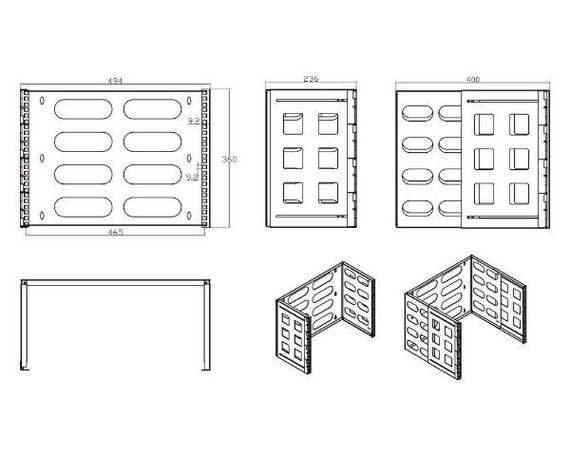 DYNAMIX 8RU 19'' Wall Mount Foldable Bracket. Includes Top & Bottom Covers. Adjustable Depth up to 400mm. Max Load 12Kgs. Dimensions 494x360 (WxH). Adjustable arms 236 to 400mm. Colour Black.
