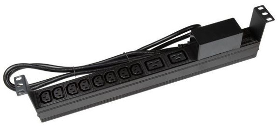 DYNAMIX 10 Outlet Horizontal Power Rail (8x 10A IEC C13 & 2x 16A IEC C19). with 6KA C-Curve Circuit Breaker. Integrated 2m power cord (16A IEC C20) 1RU. Colour Black.