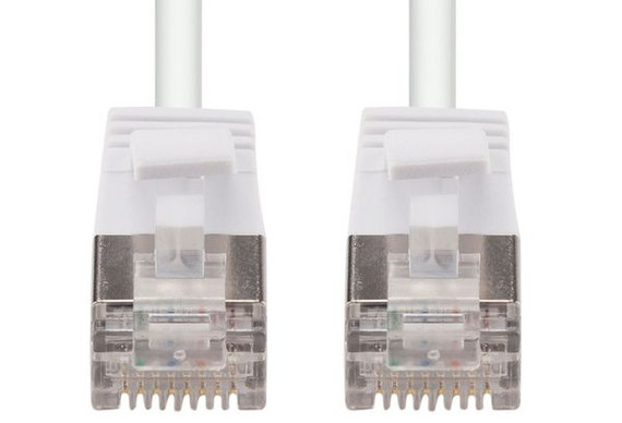 DYNAMIX 2.5m Cat6A S/FTP White Ultra-Slim Shielded 10G Patch Lead (34AWG) with RJ45 Gold Plated Connectors. Supports PoE IEEE 802.3af (15.4W).