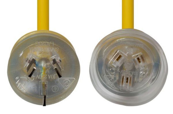 DYNAMIX 10M 240v Heavy Duty Power Extension Lead (3 Core 1.0mm) Power-On LED in Clear Moulded Plastic 10A Plug. Yellow Colour