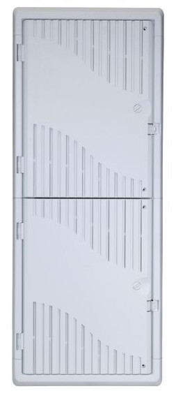 DYNAMIX 42'' Recessed Plastic Network Enclosure - WiFi Ready - Slim Vented Lid - Dual GPO and Cable Entry Knock Outs.
