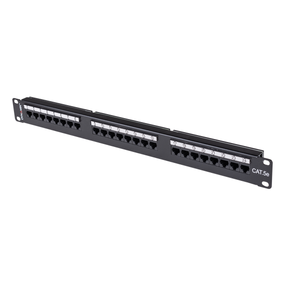 DYNAMIX 24 Port 19'' Cat5e UTP Patch Panel with plastic labelling kit. T568A & T568B Wiring. 1RU. 110x Terminations.