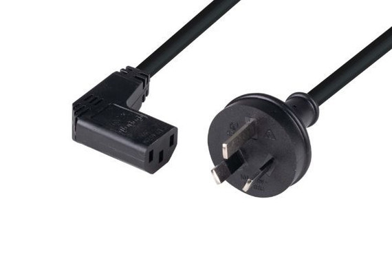 DYNAMIX 5M 3-Pin Plug to Right Angled IEC C13 Female Connector 10A SAA Approved Power Cord. 1.0mm copper core. BLACK Colour.