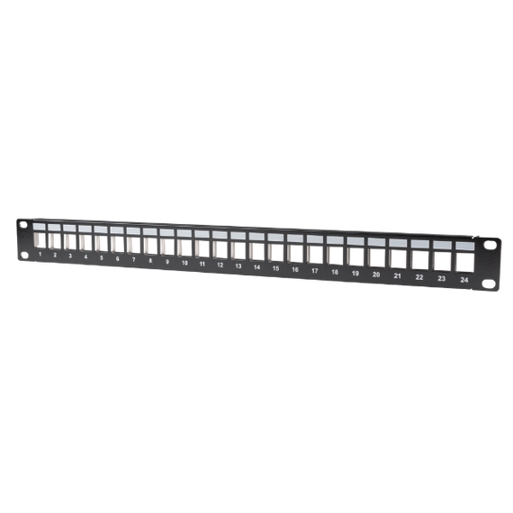 DYNAMIX Horizontal 19'' 1RU Unloaded 24 Port UTP Patch Panel. RoHS Numbered 1-24.