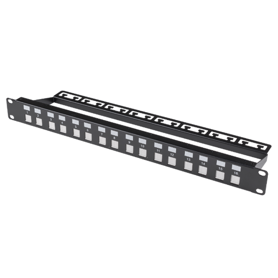 DYNAMIX 16 Port Unloaded Patch Panel - Shuttered Keystone Inserts - 1RU
