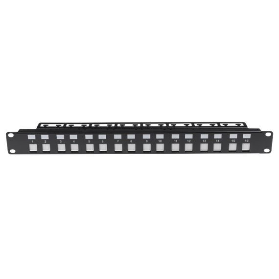 DYNAMIX 16 Port Unloaded Patch Panel - Shuttered Keystone Inserts - 1RU