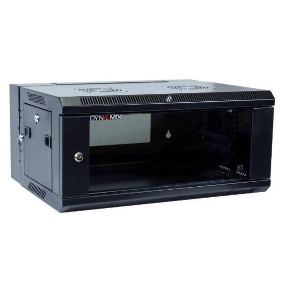 DYNAMIX 4RU Universal Swing Wall Mount Cabinet. Removable Back mount supplied with Left & Right Hinges (600 x 450 x 281mm). Includes 10x nuts. Gloss black colour.