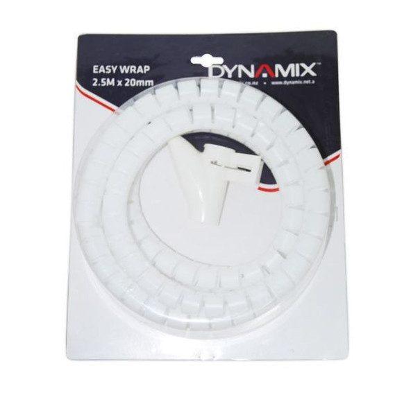 DYNAMIX 2.5mx20mm Easy Wrap - Cable Management Solution - Blister Retail Packaging - Colour White