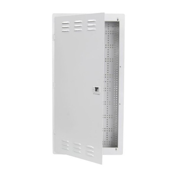 DYNAMIX 28'' FTTH Network Enclosure Recessed Wall Mount with Vented Lid Cable & Dual GPO Knock outs. Installs: 400mm Centre Stud. Cut out OD: 355 x 725 x 90mm. Incl. Installation Accessories - Earth Kit