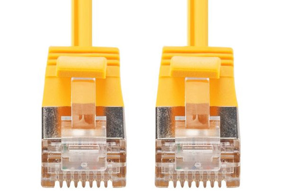 DYNAMIX 1m Cat6A S/FTP Yellow Ultra-Slim Shielded 10G Patch Lead (34AWG) with RJ45 Gold Plated Connectors. Supports PoE IEEE 802.3af (15.4W). DYNAMIX 1m Cat6A S/FTP Yellow Ultra-Slim Shielded 10G Patch Lead (34AWG) with RJ45 Gold Plated Connectors. Supports PoE IEEE 802.3af (15.4W).