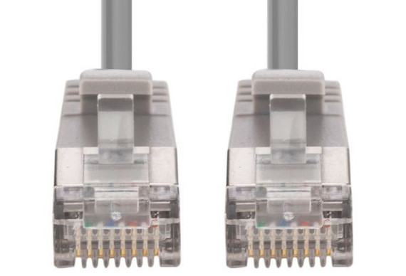 DYNAMIX 1m Cat6A S/FTP Grey Ultra-Slim Shielded 10G Patch Lead (34AWG) with RJ45 Gold Plated Connectors. Supports PoE IEEE 802.3af (15.4W).