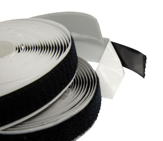 DYNAMIX Self Adhesive Hook & Loop Strap. 5M x 20mm, 1x Female & 1x Male Roll in Pack. Black Colour.
