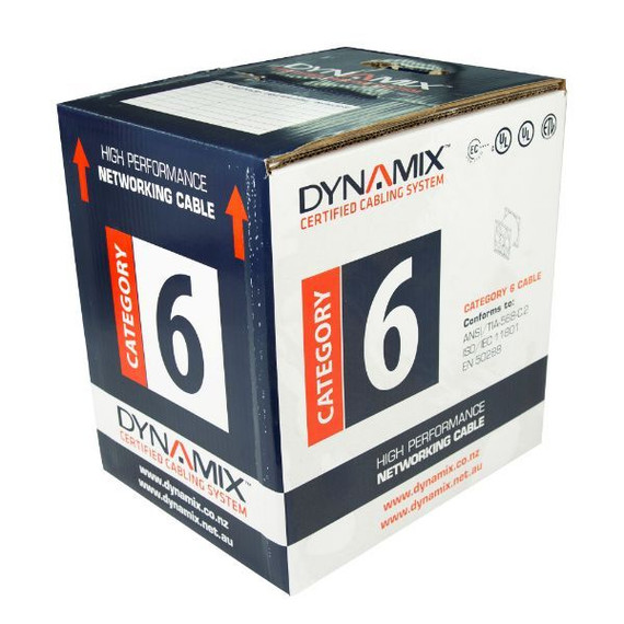 DYNAMIX 305m Cat6 Orange UTP SOLID Cable Roll, 250MHz, 23AWGx4P, PVC CM UL Rated Jacket. Supplied on Plastic Reel in Box.