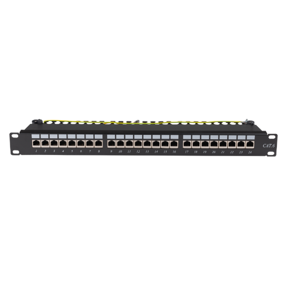 DYNAMIX 19" Cat6 24-Port RJ45 1U Sheilded Patch Panel. Easy Field Label System & Port Identification. 110x Termination. Colour Coded for T568A & T568B. Supports Both Cat5e & Cat6.