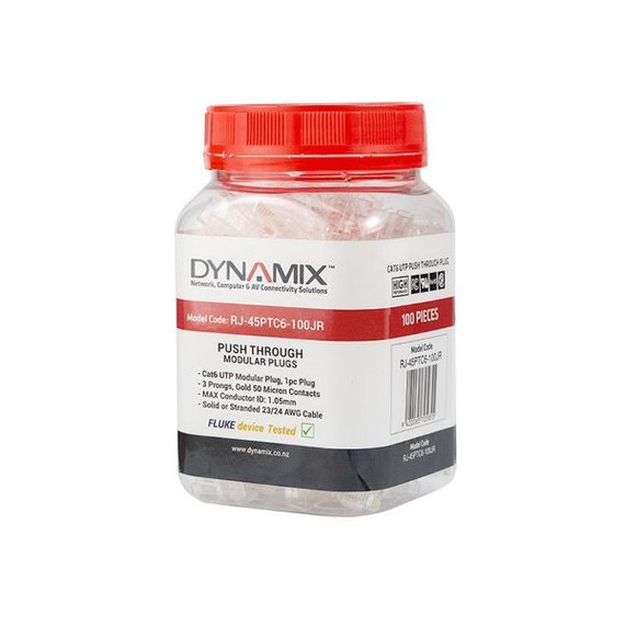 DYNAMIX Cat6 UTP Push Through Plug, 3 Prong, 50 u" 100pc Jar. For Solid & Stranded Cable, Max Conductor size : 1.05mm.