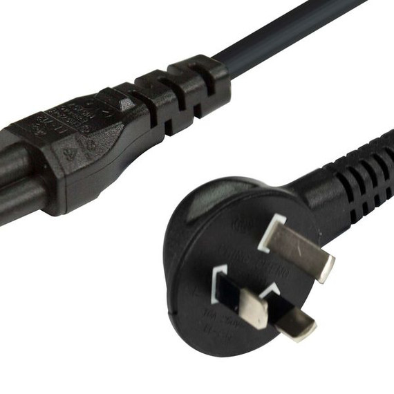 DYNAMIX 0.5M Flat Head 3-Pin to C5 Clover Shaped Female Connector 7.5A. SAA approved Power Cord. 0.75mm copper core. BLACK Colour.
