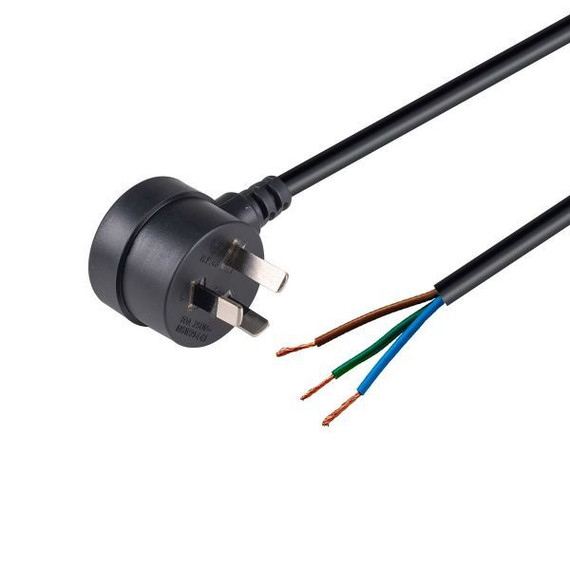 DYNAMIX 2M 3-Pin Tapon Plug to Bare End, 3 Core 1mm Cable, Black Colour, SAA Approved.