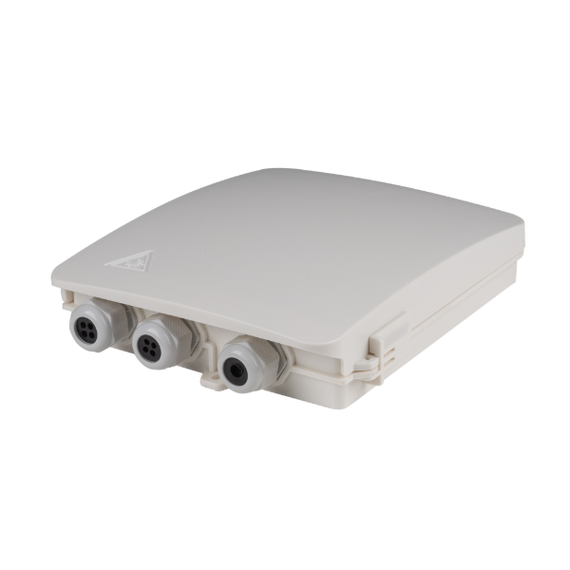DYNAMIX 12Core Fibre Termination Enclosure Indoor/Outdoor, UV Stabilised Plastic. Supports 8x SC Simplex or 8x LC Duplex, Adapters sold separately
