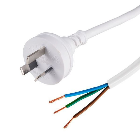DYNAMIX 1M 3-Pin Plug to Bare End, 3 Core 1mm Cable, White Colour, SAA Approved