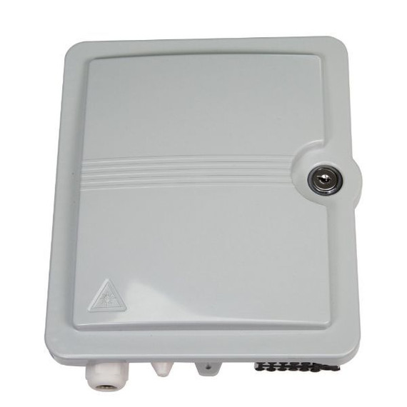 DYNAMIX Lockable Indoor/Outdoor Fibre Termination Box. 12x position 12x Splice, SC Simplex/LC Duplex, IP56, UV Resistant