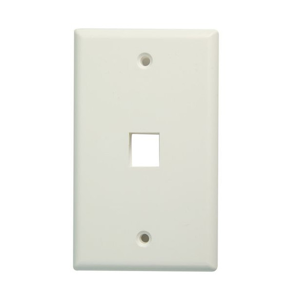 DYNAMIX Single Port Face Plate for RJ45 110 Keystone Jacks. NOTE Jack pins at top of plate when installed vertically, on side when installed horizontally.