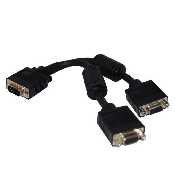 DYNAMIX 0.15m VGA Splitter Cable. (HD DB15M to 2x HD DB15F) Connect Dual VGA monitors to single VGA output.