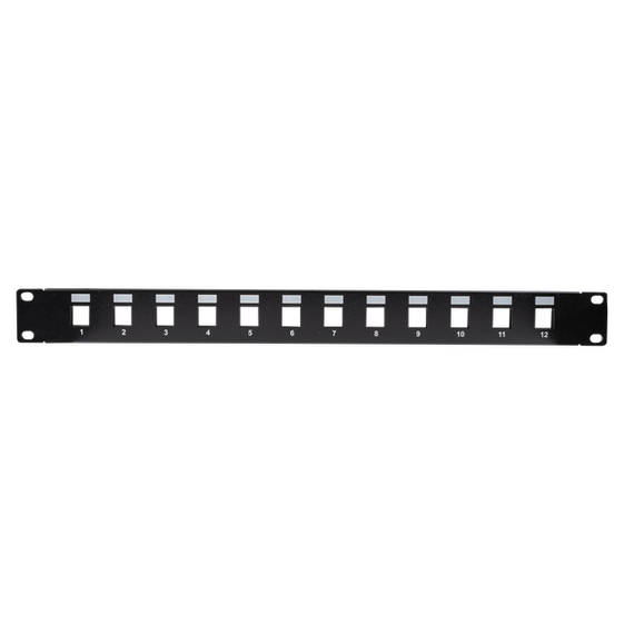 DYNAMIX 19'' 12 Port Unloaded Patch Panel Keystone Inserts, 1RU *REQUIRES SLIMLINE KEYSTONE JACKS*