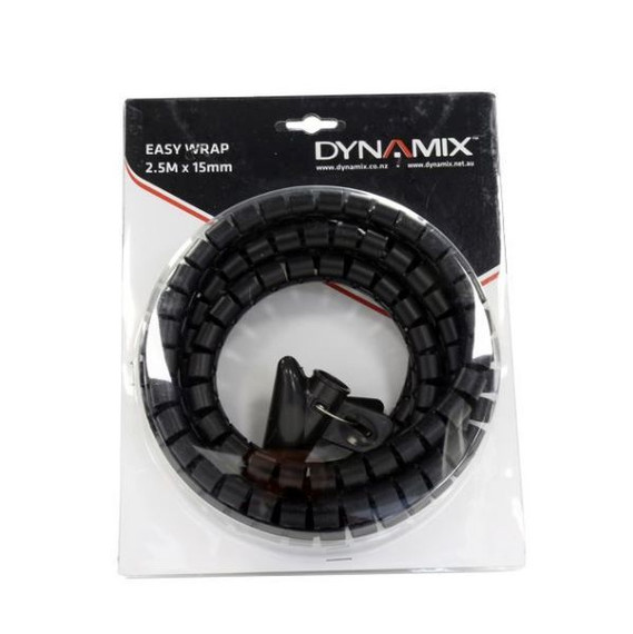 DYNAMIX 2.5mx15mm Easy Wrap - Cable Management Solution, Blister Retail Packaging, Colour Black