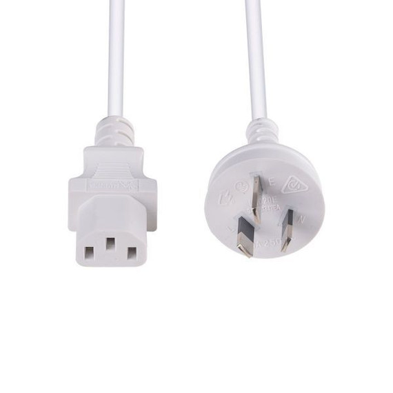DYNAMIX 1.5M 3-Pin Plug to IEC C13 Female Plug 10A, SAA Approved Power Cord. 1.0mm copper core. WHITE Colour