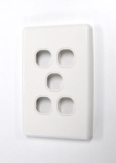 AMDEX Switch Plate ONLY. 5 Gang WPC Series Wall Face Full Cover Plate. (Accepts Clipsal Style Mechs)