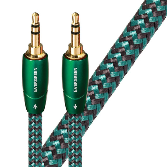 AUDIOQUEST Evergreen 8M 3.5mm M to 3.5mm M. Solid Long Grain Copper. Gold Plated/cold welded termination Foamed-Polyethylene dielectric Metal layer noise dissipation Jacket - green - black braid