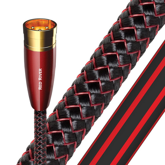 AUDIOQUEST Red River 1.5M XLR to XLR pair. Solid perfect surface Triple balanced. Hard-cell foam dielectric. Cold-welded -gold plated termination Jacket - red - black braid