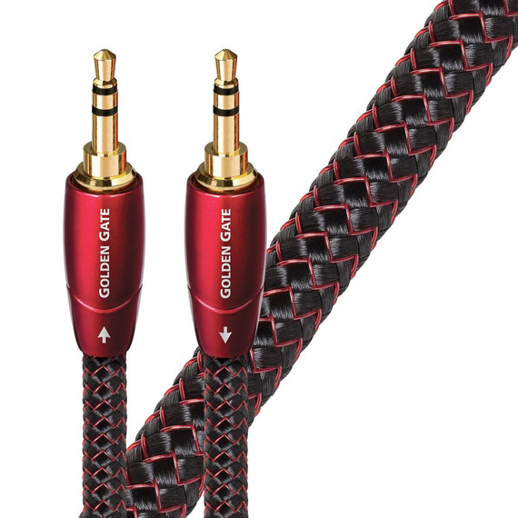 AUDIOQUEST Golden Gate 2M 3.5mm M- 3.5mm M. Solid perf surface Copper. Gold Plated/cold welded termination Foamed-Polyethylene dielectric Metal layer noise dissipation Jacket - red - black braid