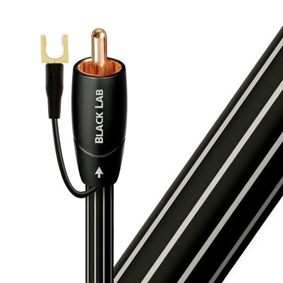 AUDIOQUEST Black lab 5M subwoofer cable. Long grain copper (LGC) Metal-layer noise dissipation Foamed-Polyethylene dielectric Cold-welded -Gold plated termination Jacket - black with white stripes