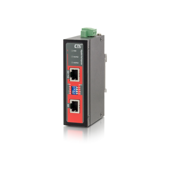 CTC UNION 1 Port Gigabit 48V DC PoE Injector. -40C~75C. PoE+ power budget 48V DC/60W. Power consumption 48V DC/62.8W. Din-kit incl.