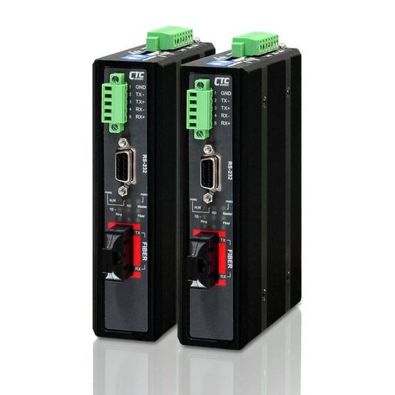 CTC UNION Serial To Fibre Media Converter. 30km. RS485/422/232 to SC fibre 30km. TX1310nm/RX1550nm. -10 C~60C. Power consumption 12V DC/11W. Dinmount kit included.