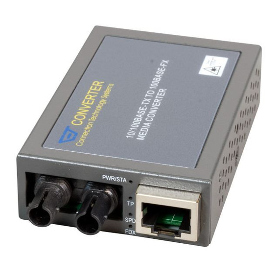 CTS 10/100Base-TX to 100Base-FX ST Multimode Media Converter. Compact Fast Ethernet Media Converter. 10/100Base-TX to 100Base -FX ST Multimode Fibre.