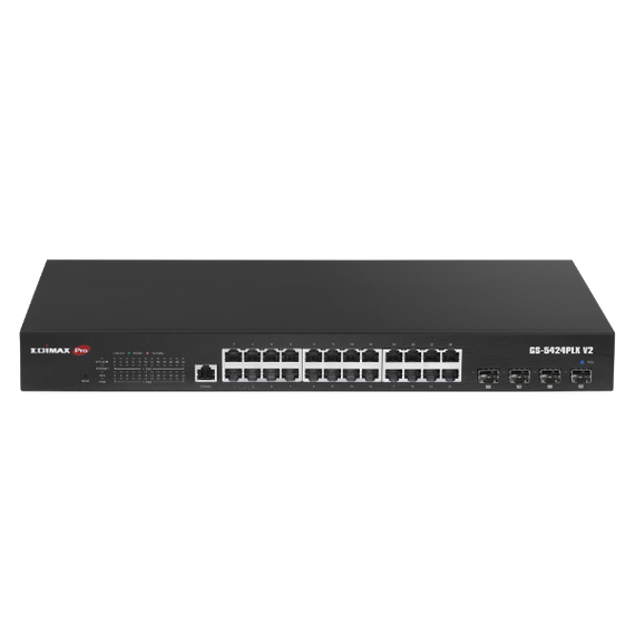EDIMAX 24 Port Gigabit PoE+ Web Smart Surveillance Switch with 4 Port 10GbE SFP+ Uplinks. Supports up to 30W Per PoE Port (Total Power Budget: 400W) Long Range up to 200m at 10Mbps.