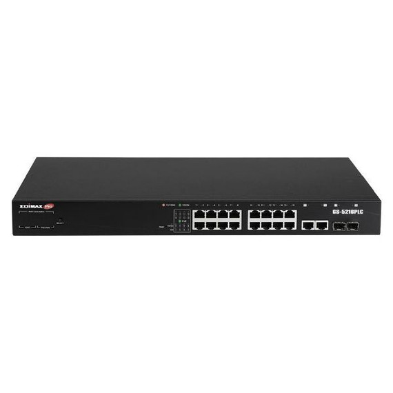 EDIMAX 18-Port Surveillance Long Range Gigabit PoE+ Web Smart Switch with 2 Gigabit RJ45 & 2 SFP Ports. Max Power Budget 280W. Supports PoE up to 200m. IEEE 802.3af/at PoE Compliant. IP Surveillance VLAN