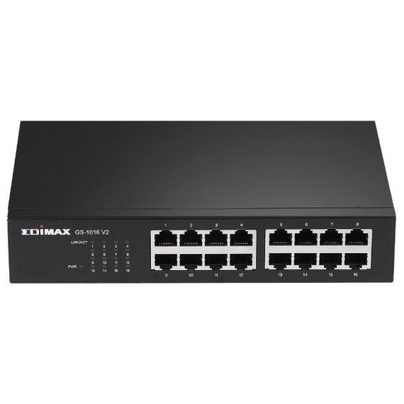 EDIMAX 16 Port 10/100/1000 Gigabit Rack-mount Unmanaged Switch. High-Speed Networking and Jumbo Frames. Designed for Medium / Large Network Environments. Includes Rack -mount Brackets. GS-1016V2