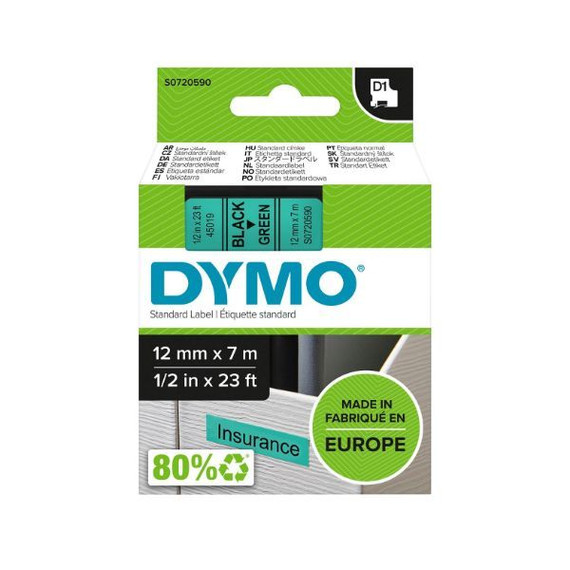 DYMO Genuine D1 Label Cassette Tape 12mm x 7M - Black on Green Suitable for the Label  Manager and LabelWriter Duo label makers