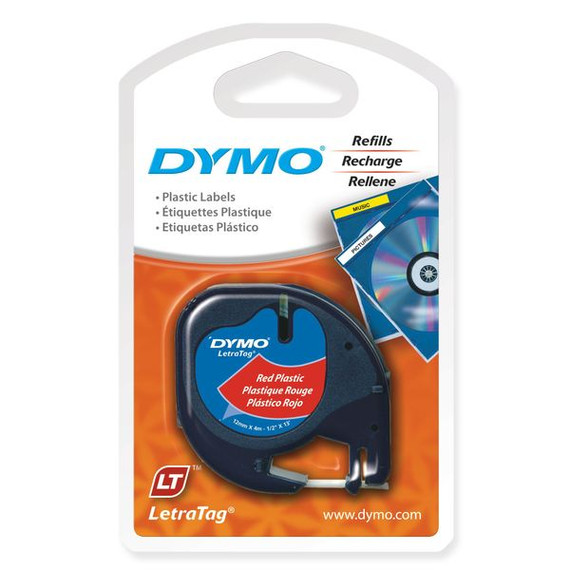 DYMO Genuine LetraTag Labeller Plastic Tape. 12mm Black on Red. For LetraTag LT-100H and LT-100T Label makers. Tear-resistant. DYMO Genuine LetraTag Labeller Plastic Tape. 12mm Black on Red. For LetraTag LT-100H and LT-100T Label makers. Tear-resistant.