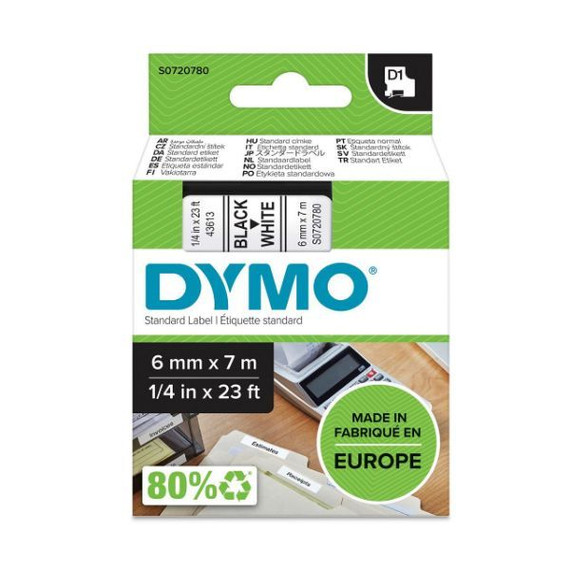 DYMO Genuine D1 Label Cassette Tape 6mm x 7M - Black on White Suitable for the Label  Manager and LabelWriter Duo label makers