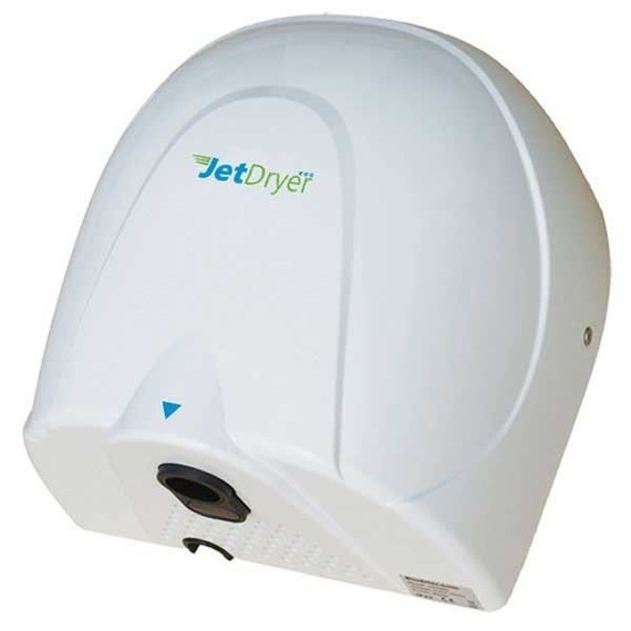 JETDRYER ECO 900W Hygienic Hand Dryer with Hands-Free Auto-Sensing. High-Speed Airflow Dries Hands in 10 Seconds. Quiet 76dBA at 1m. Easy Secure Wall-Mount. 60 Sec Auto Shut Off. IP22. 3-Pin Plug. White Colour