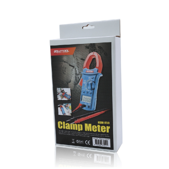 GOLDTOOL Rugged Clamp Meter Tester. Shock Resistant Plastic Case - Overload Protection - LED Display - AC: 0.1mV--750V - DC: 0.1V--1000V - AC: 10mA--1000A - Auto Power Off - Includes Battery & Testing Leads.