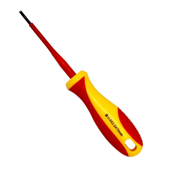 GOLDTOOL 75mm Electrical Insulated VDE Screwdriver. Tested to 1000 Volts AC. (0.4*2.5*75mm). Yellow/Red Colour Handle
