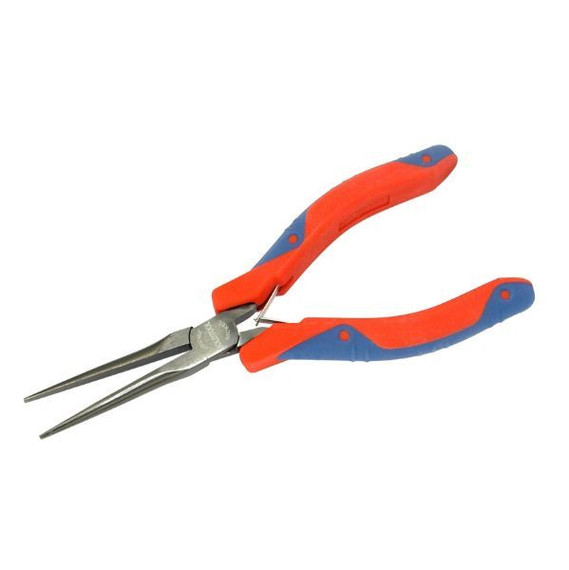 GOLDTOOL 145mm Needle Nose Mirror Polished CRV Precision Plier. 50mm Smooth Jaws - Double Leaf Springs. Rubber Easy Grip Handles for Greater Comfort. Red/Blue Colour