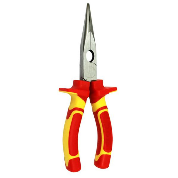 GOLDTOOL 175mm Insulated Sharp Nose Pliers. Large Shoulders to Protect Against Live Contacts. Rubber Easy Grip Handles for Greater Comfort. Red/Yellow Colour