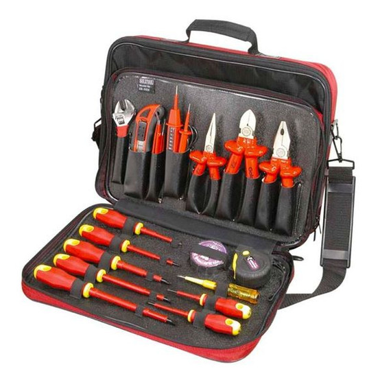 GOLDTOOL 18 Piece Electrician''s Repair Tool Kit. Includes Utility Knife - Insulation Tape - Long Nose Pliers - Diagonal Pliers - Voltage Tester Pen - Electrical Insulated Screwdriver & More